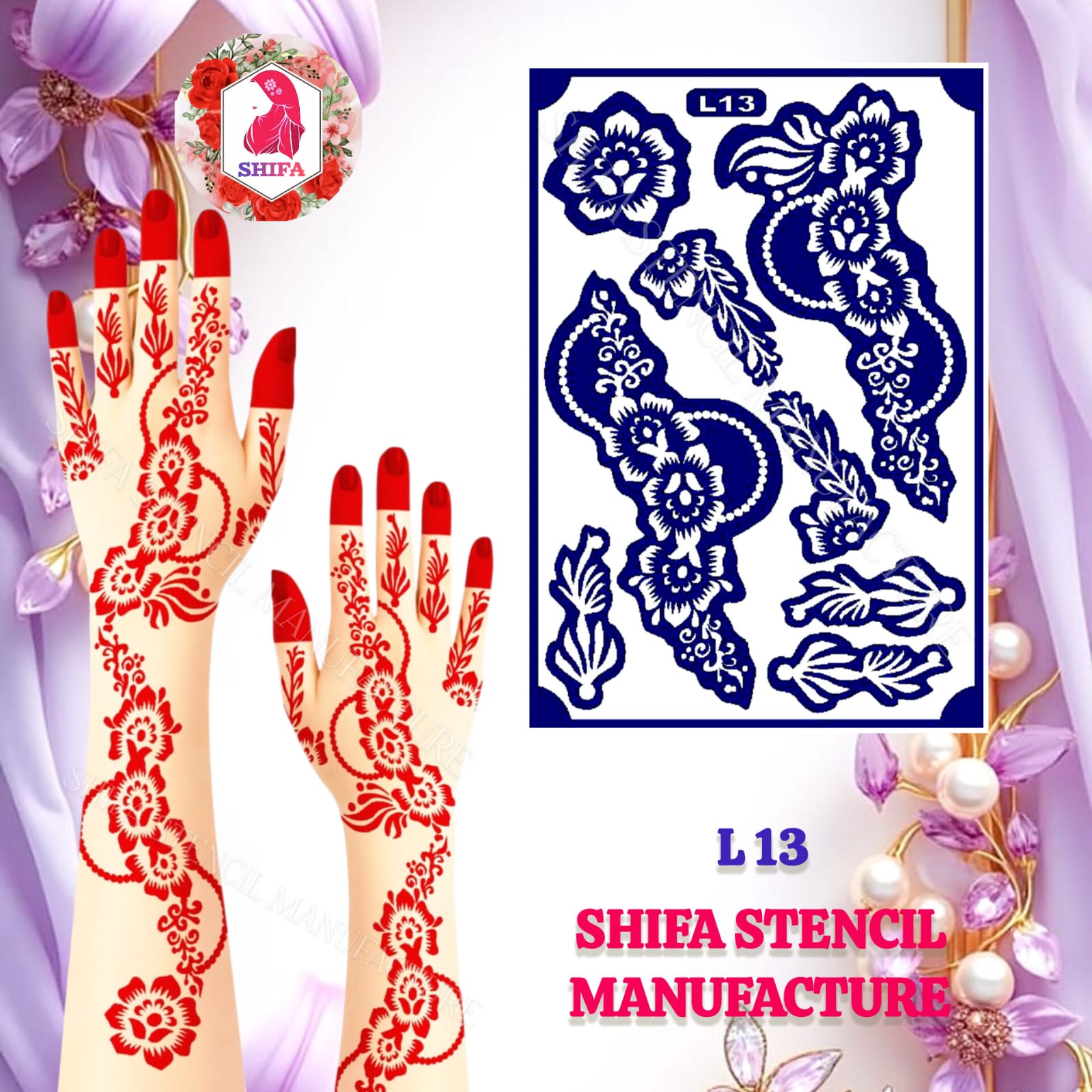 L13 Different Style Floral Arabic Design  Sticker Overview  Henna Stencil - Shifa Stencil
